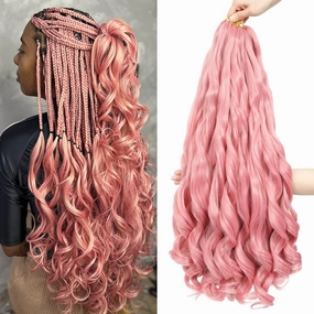 Light Pink French Curl Braiding Hair 24 Inch Soft Braiding Hair Pre Stretched Loose Wave Bouncy 100g/pack Yaki Hair for Black Women Hair Extensions for Braids(Light Pink 24 Inch)
