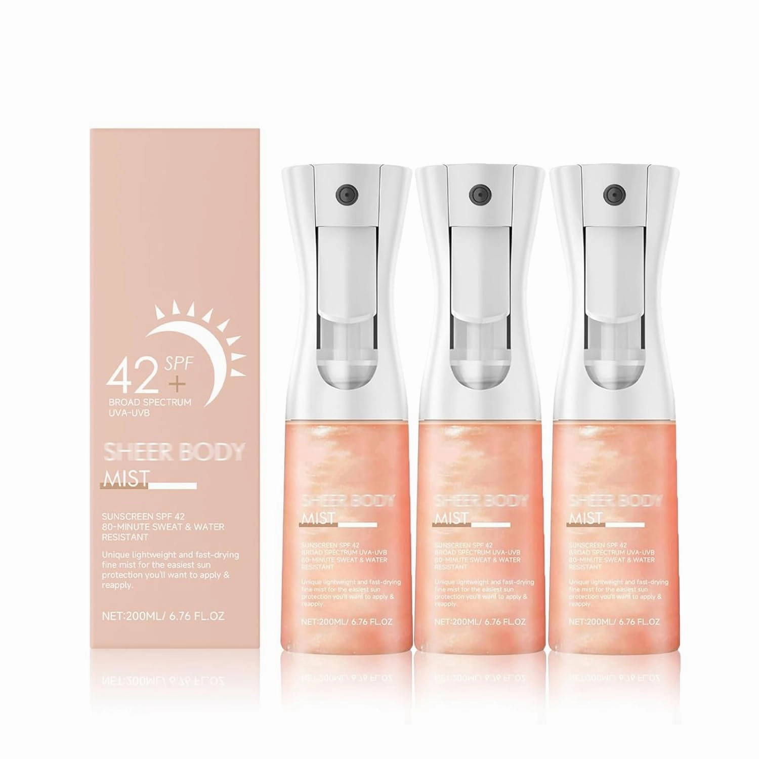 Lightweight Spray Mist for Sun Protection, Sheer Body Mist Sunscreen SPF 42, Gives Skin a Glowy Finish, Lightweight (3 PCS)