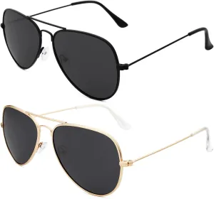 livho Sunglasses for Men Women Aviator Polarized Metal Mirror UV 400 Lens Protection (All black & Gold Black)