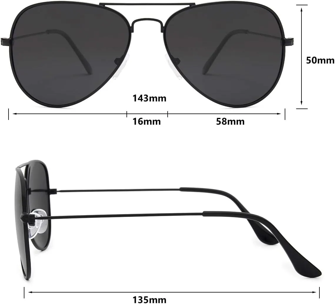 livho Sunglasses for Men Women Aviator Polarized Metal Mirror UV 400 Lens Protection (All black & Gold Black)