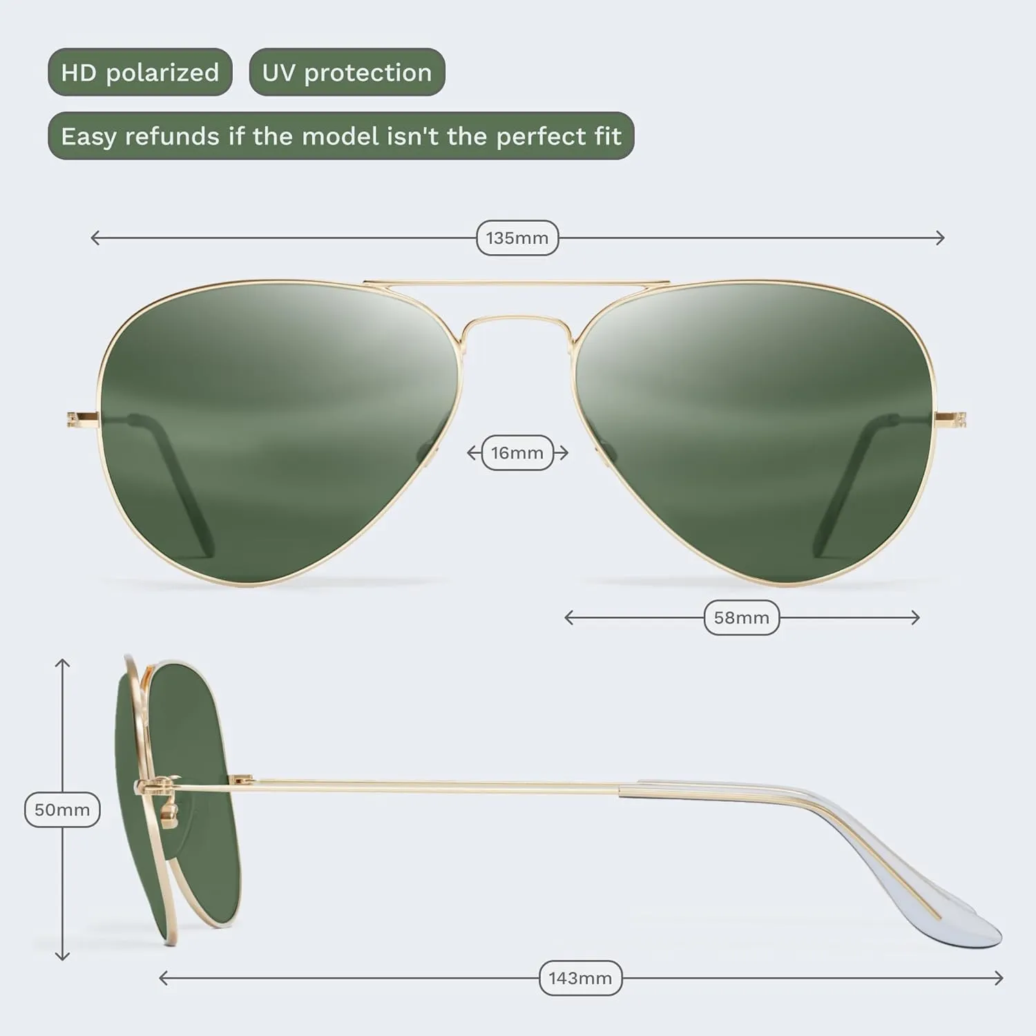 livho Sunglasses for Men Women Aviator Polarized Metal Mirror UV 400 Lens Protection