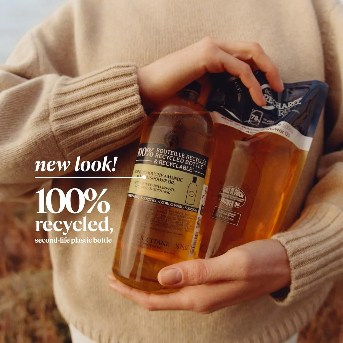 L'Occitane Cleansing & Softening Almond Shower Oil, Body Wash & Shaving Base Purifies & Smooths Without Drying Skin, Milky Lather, Nourishing Skincare
