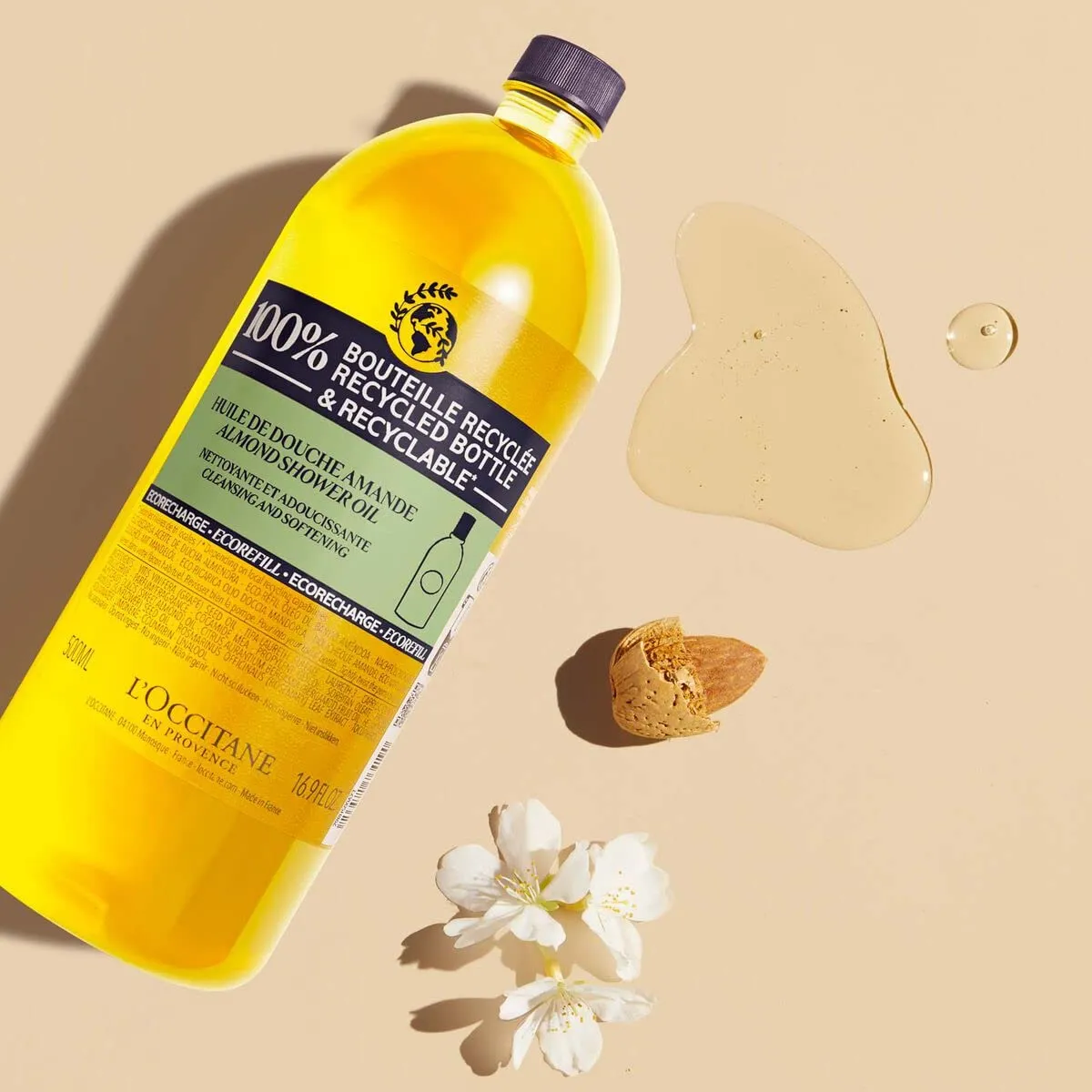 L'Occitane Cleansing & Softening Almond Shower Oil, Body Wash & Shaving Base Purifies & Smooths Without Drying Skin, Milky Lather, Nourishing Skincare