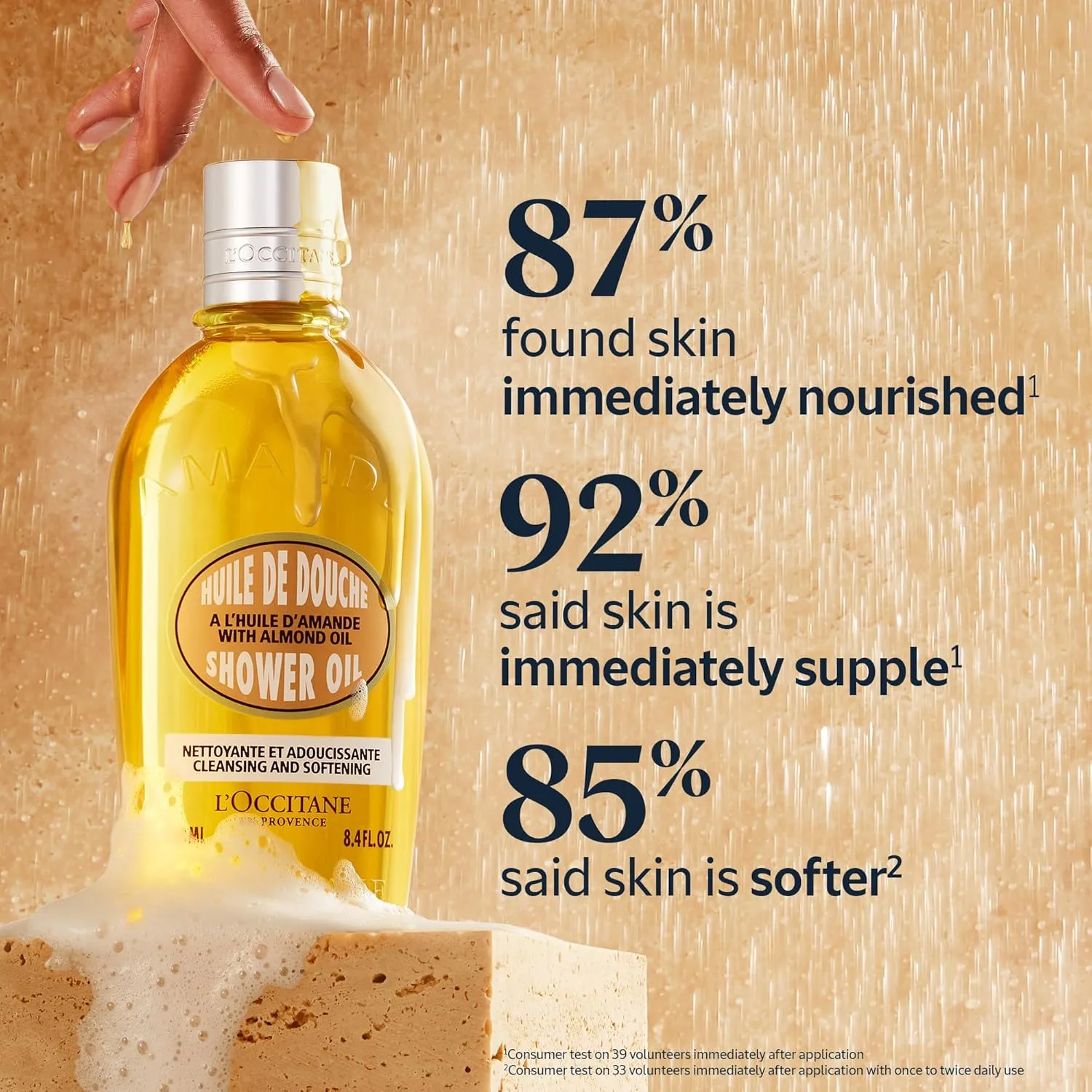 L'Occitane Cleansing & Softening Almond Shower Oil, Body Wash & Shaving Base Purifies & Smooths Without Drying Skin, Milky Lather, Nourishing Skincare