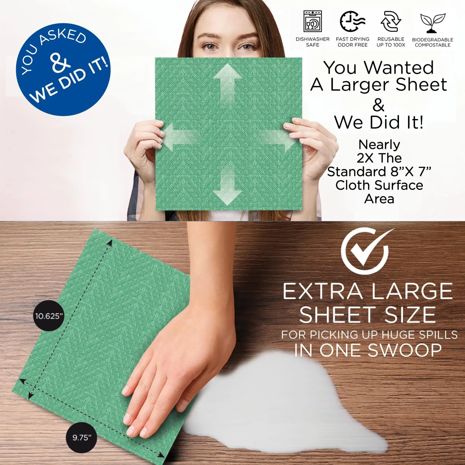 LOLA Swedish Dishcloths on a Roll, 30 Pack, Absorbent Eco Friendly Cellulose Sponge Dish Cloths, Reusable Paper Towels, 11" x 10" Made in Germany