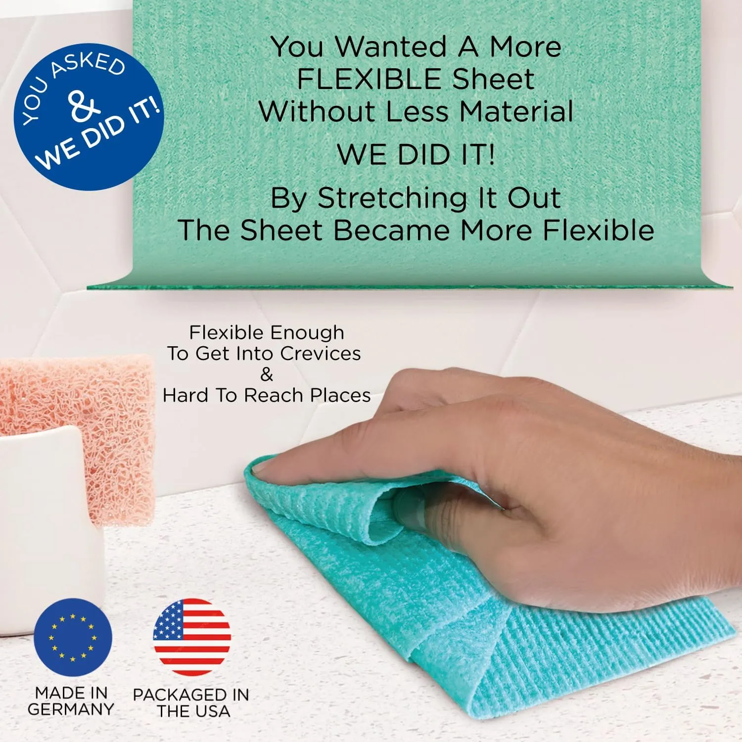 LOLA Swedish Dishcloths on a Roll, 30 Pack, Absorbent Eco Friendly Cellulose Sponge Dish Cloths, Reusable Paper Towels, 11" x 10" Made in Germany