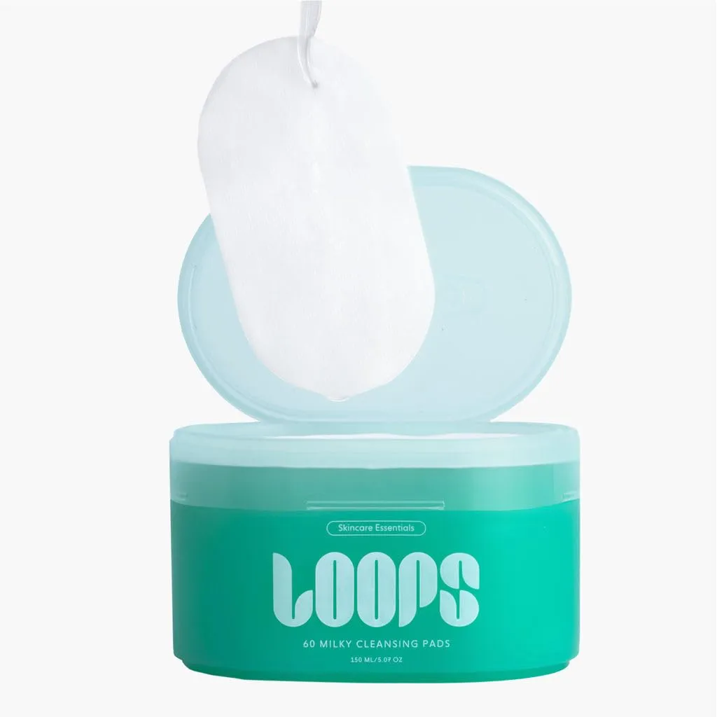 LOOPS Milky Cleanser Korean Skincare - Deep Cleansing and Hydrating Skin Care - Pre-soaked Bamboo Facial Cleansing Pads - Facial Wash with Milky Oil Complex - Oil Cleanser for Face