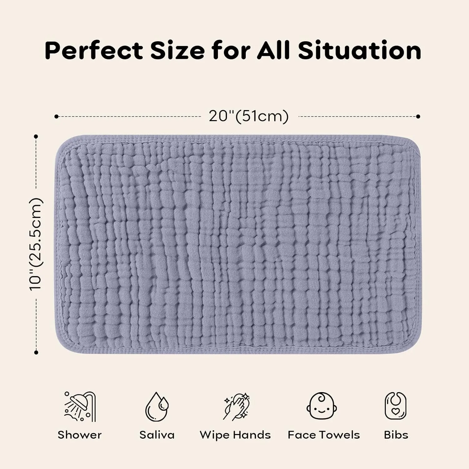 Looxii Muslin Burp Cloths 100% Cotton Muslin Cloths Large 20''x10'' Extra Soft and Absorbent 6 Pack Baby Burping Cloth for Boys and Girls (Fog Blue)