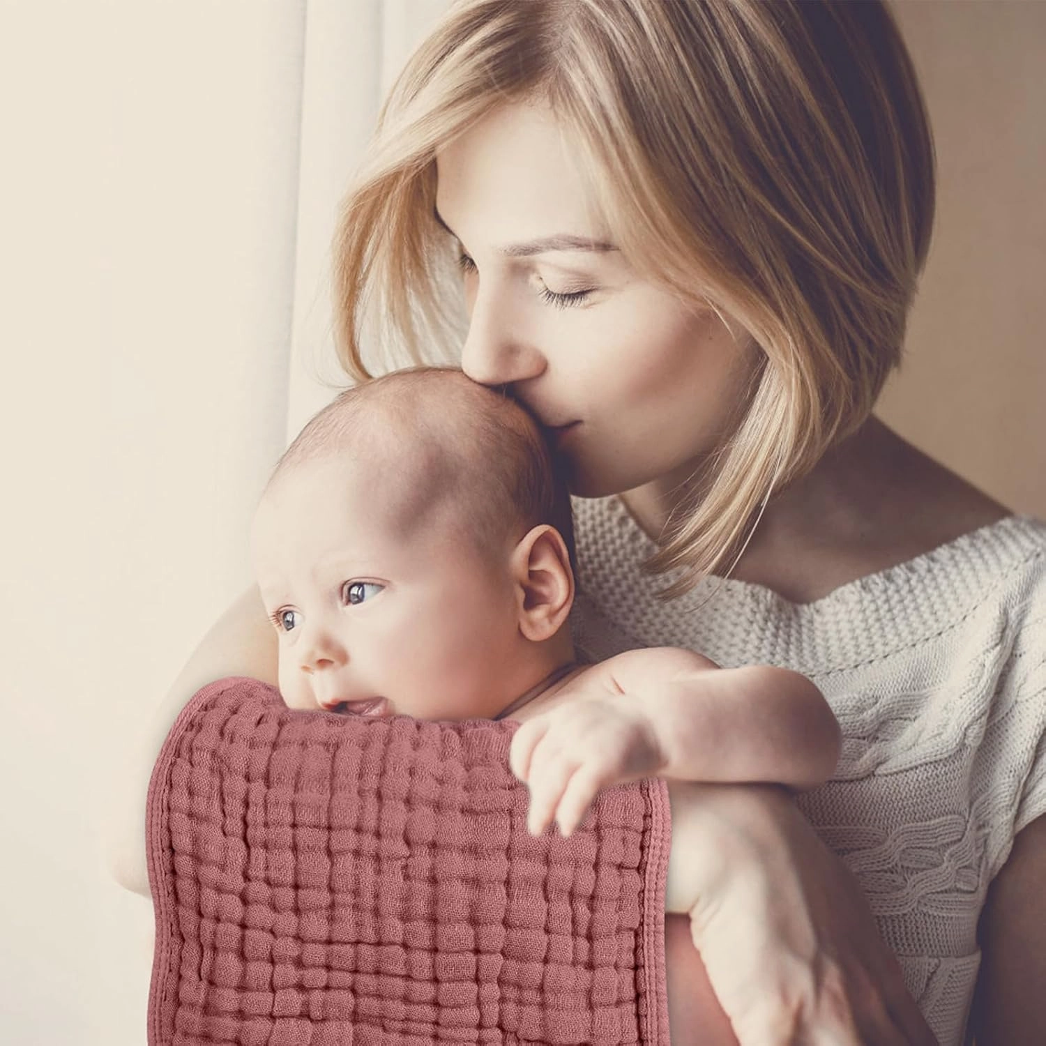 Looxii Muslin Burp Cloths 100% Cotton Muslin Cloths Large 20''x10'' Extra Soft and Absorbent 6 Pack Baby Burping Cloth for Boys and Girls Gradient Pink