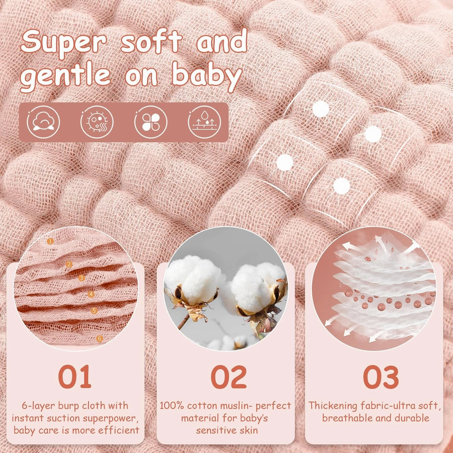 Looxii Muslin Burp Cloths 100% Cotton Muslin Cloths Large 20''x10'' Extra Soft and Absorbent 6 Pack Baby Burping Cloth for Boys and Girls Gradient Pink
