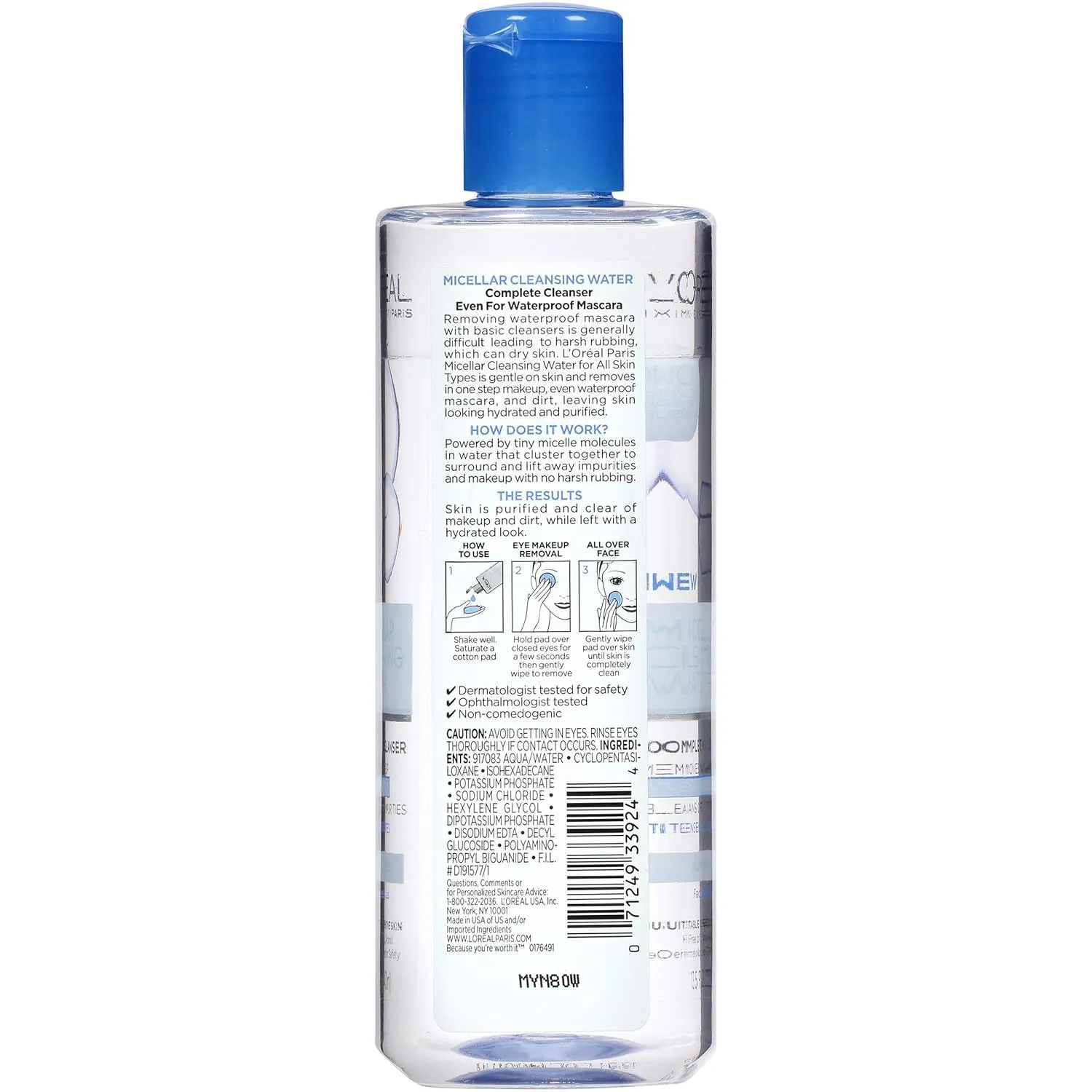 L'Oreal Paris Skincare Micellar Cleansing Water Complete Cleanser to Remove Makeup, Gentle Cleanser, Makeup Remover, 13.5 Fl Oz