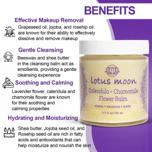 Lotus Moon® - Calendula   Chamomile Flower Balm | Facial Cleansing Balm, Oil-Based Makeup Remover, Plant-Based, Clean, Cruelty-Free, Functional Skincare (3.5 fl oz | 105 ml)