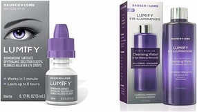 LUMIFY Redness Reliever Eye Drops 0.17 Fl Oz (5 mL) with Eye Illuminations Cleansing Water & Makeup Remover