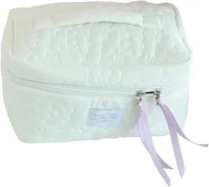 Lushandy Makeup Bag Travel Cosmetic Bag Cute Cotton Toiletry Bag Quilted Flower Organizer Bag Large Capacity Handheld Portable Storage Zipper Purse for Women