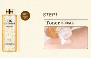Luxé 24K Gold 5-Piece Skincare Set – Organic Collection with Gold Toner, Essence Milk Serum, Hyaluronic Acid, Collagen, Retinol, Kojic Acid & Vitamin C – Radiance & Luminous Glow for All Skin Types