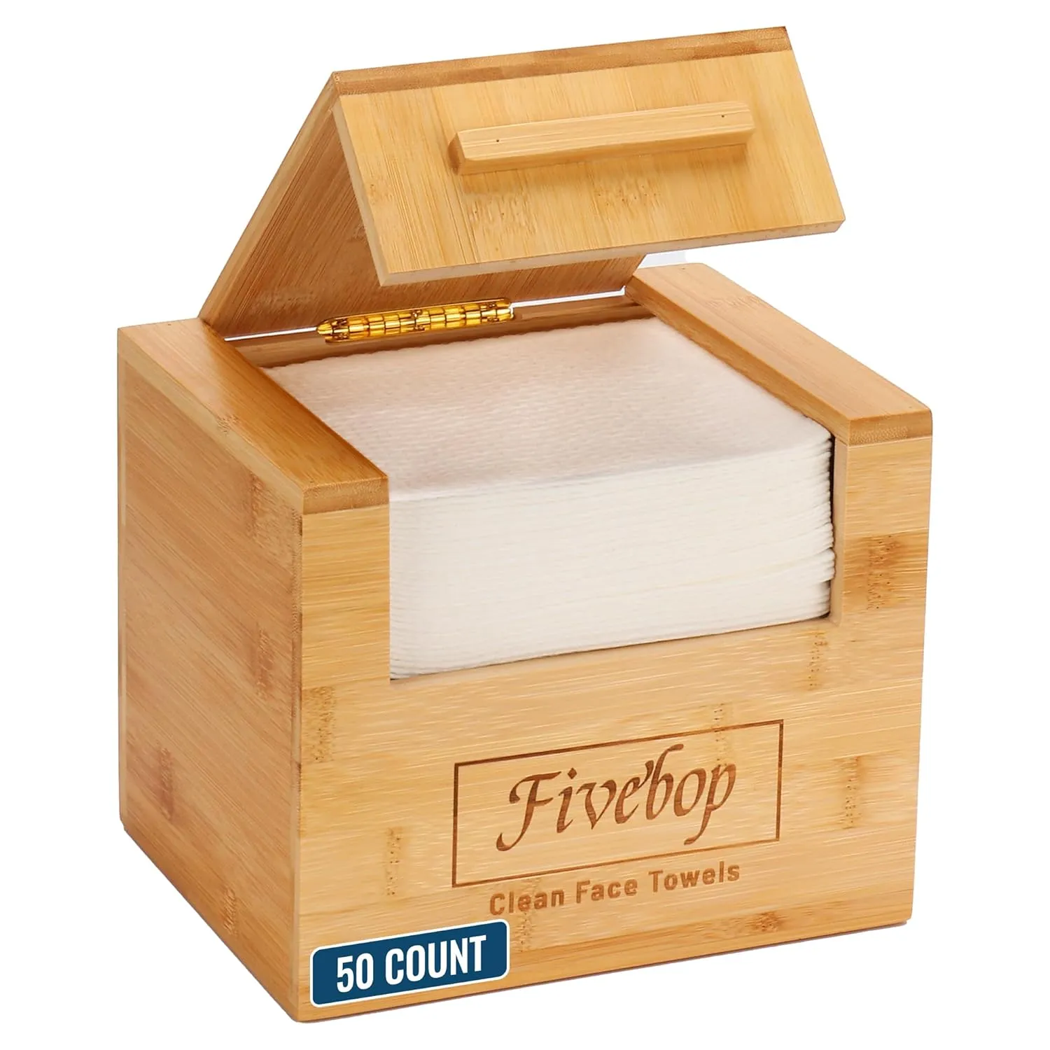 Luxe Bamboo Box with 50 Disposable Face Towels, Extra Large Thick Soft Makeup Remover Dry Wipes, Multifunctional Bamboo Storage Box for Facial Towels
