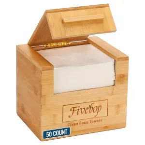 Luxe Bamboo Box with 50 Disposable Face Towels, Extra Large Thick Soft Makeup Remover Dry Wipes, Multifunctional Bamboo Storage Box for Facial Towels