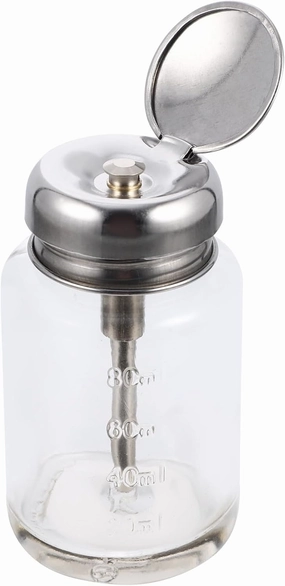 Luxshiny Push Down Pump Dispenser Bottle, Glass Pump Dispenser Glass Nail Polish Remover Bottle for Nail Polish Makeup Remover