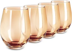 LUXU Amber Stemless Wine Glass(Set of 4)-20 Ounces,Colored Water Juice Drinking Glasses,All-Purpose Glass Wine Tumblers,No Stem Glass Beverage Cups,Perfect for Home,Bar,Restaurants and Parties