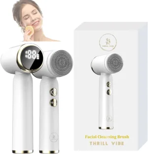 Luxurious Thrill Vibe Facial Cleansing Brush, Spin Roller Sonic Massager, 6 in1 Portable Silicone Electric Face Brush Scrubber, IPX6 Waterproof 6 Interchangeable Brush Heads for Women & Men Skin.