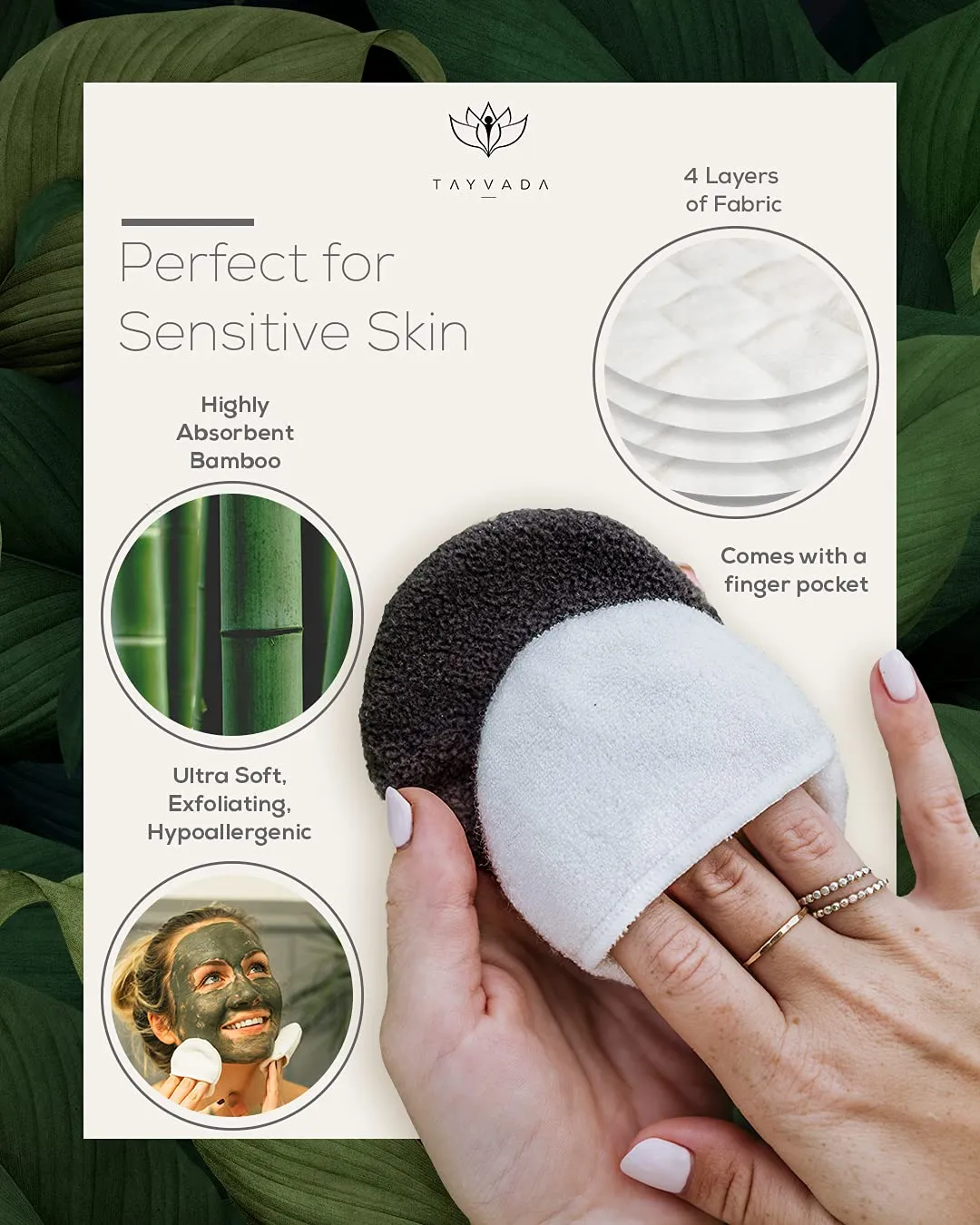 Luxury Bamboo Reusable Makeup Remover Pads, USA Brand (14 PK), Four Layer Face Pads w/Pocket - Reusable Bamboo Face Pads - Eco-Conscious Makeup Remover Pads - Includes Mesh Washing Bag (White/Grey)