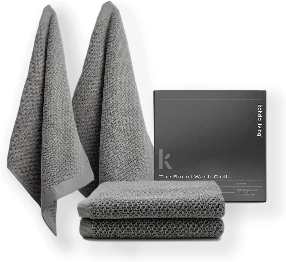 Luxury Washcloths for Face – Wash Cloths for Bathroom, Silver Infused, Thick & Soft Face Towels – Premium Luxury Wash Cloths for Your Face, Body, or Bathroom – 4 Pack (Gray)