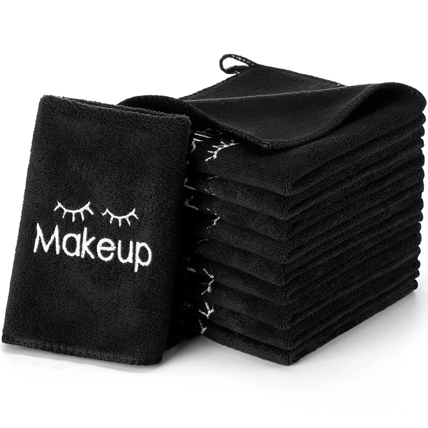 Macarrie 36 Pcs Makeup Washcloths Remover Towels Face Wash Cloths Black Soft Quick Dry Microfiber Make Up Towels for Face Facial Rag for Women Skin Care(Black)