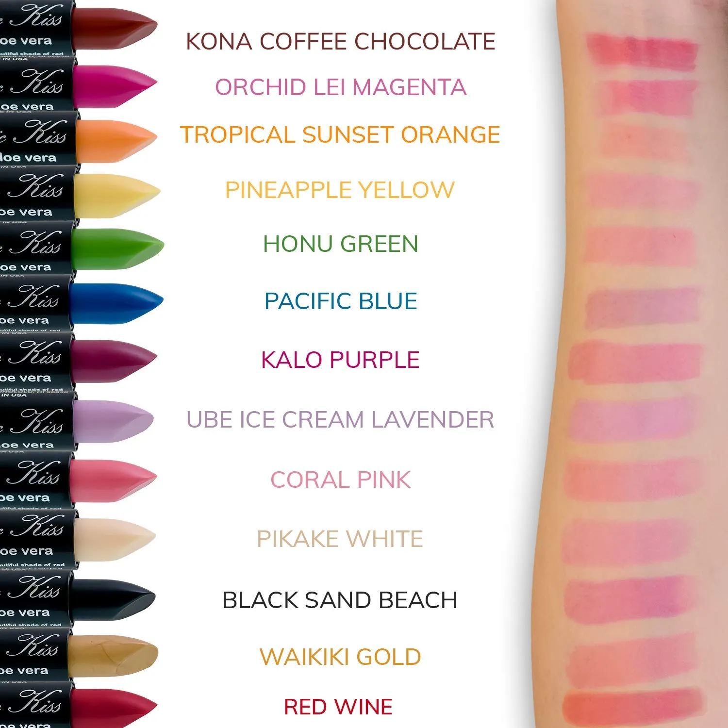 Magic Kiss Pack of 12 Color Changing Aloe Vera Lipstick set, MADE IN USA (Gold)