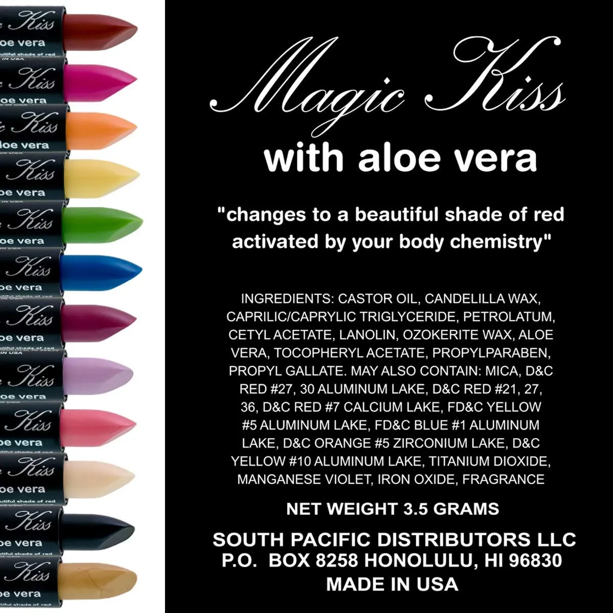 Magic Kiss Pack of 12 Color Changing Aloe Vera Lipstick set, MADE IN USA (Gold)
