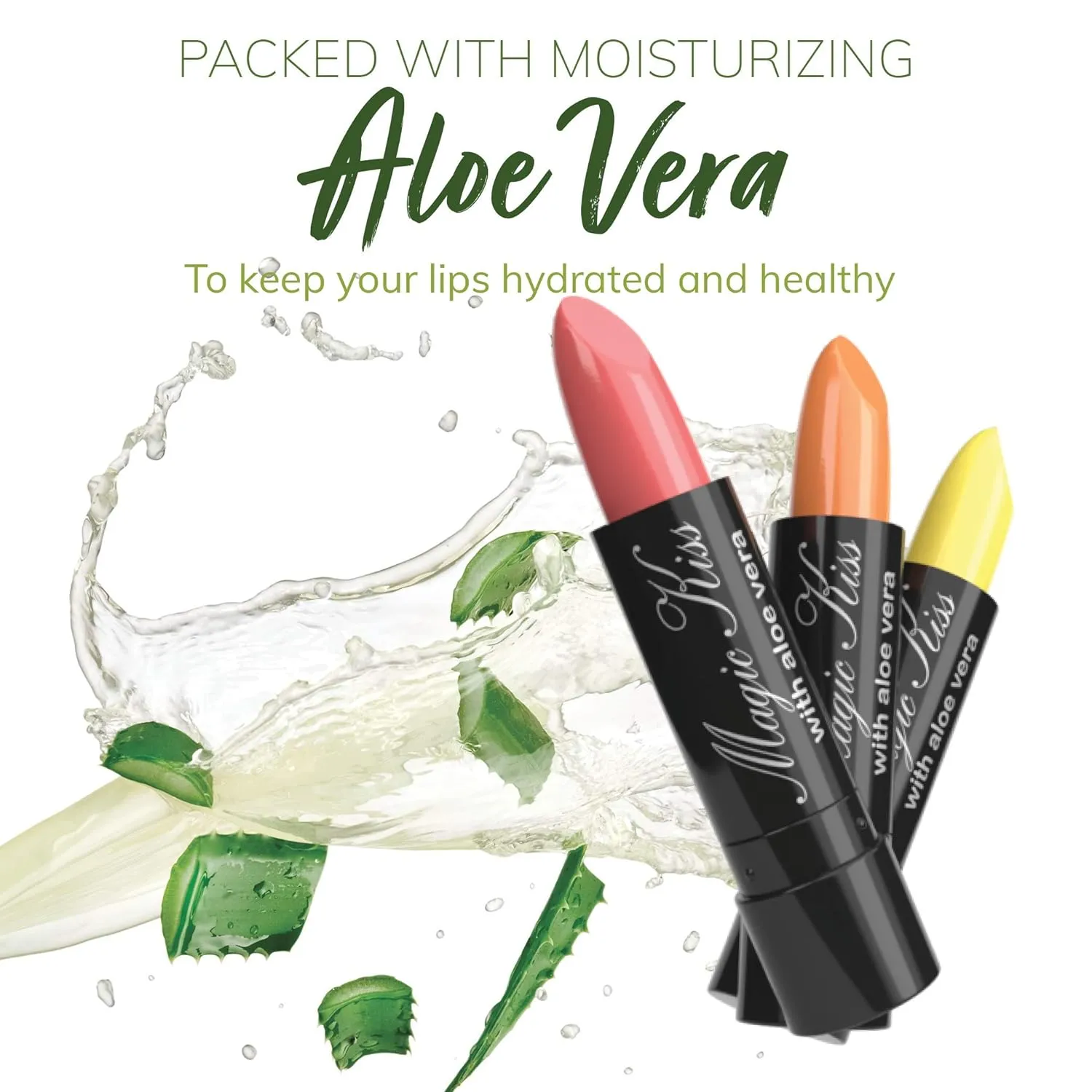 Magic Kiss Pack of 12 Color Changing Aloe Vera Lipstick set, MADE IN USA (Gold)