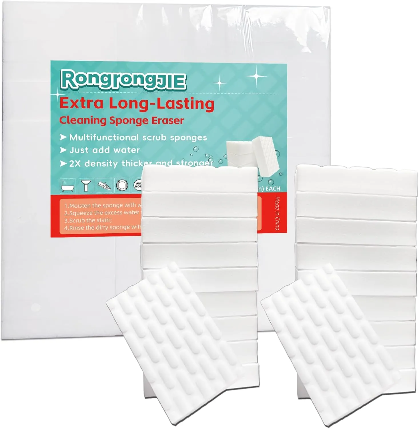 Magic Sponge Eraser, 51 Pack Melamine Sponge Foam Pads in Bulk, 2X Density, Long Lasting Eraser Cleaner for Kitchen, Bathroom, Furniture, Tub, Sink, Floors, Baseboard, Shoes, Wall