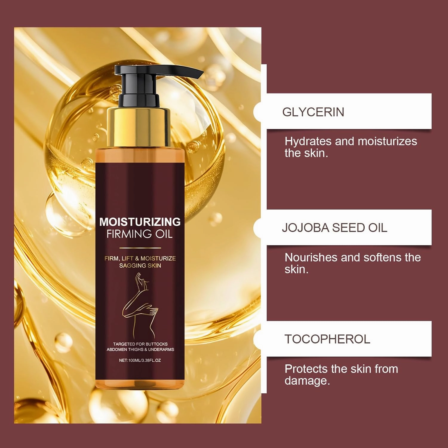 Magic Body Firming Oil, Luxury Body Oil, Hydrating and Tightening Skin with Enriched with Rosehip Oil, Almond Oil & Vitamin E (1)