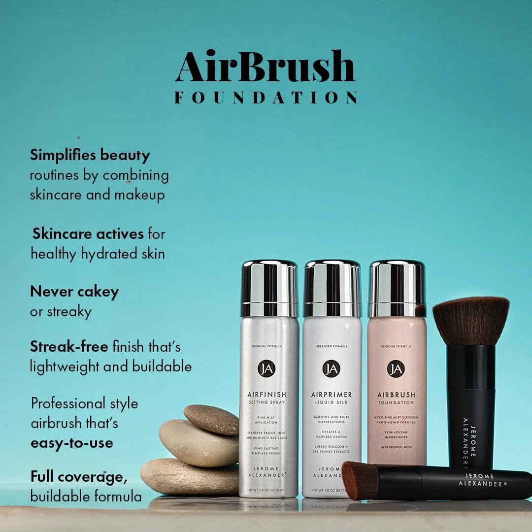 MagicMinerals AirBrush Foundation Set by Jerome Alexander - Complete 5pc Spray Makeup Set with Foundation, Primer, and Setting/Finishing Spray - for Smooth, Radiant Skin (Medium Dark)