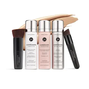 MagicMinerals AirBrush Foundation Set by Jerome Alexander - Complete 5pc Spray Makeup Set with Foundation, Primer, and Setting/Finishing Spray - for Smooth, Radiant Skin (Medium Dark)