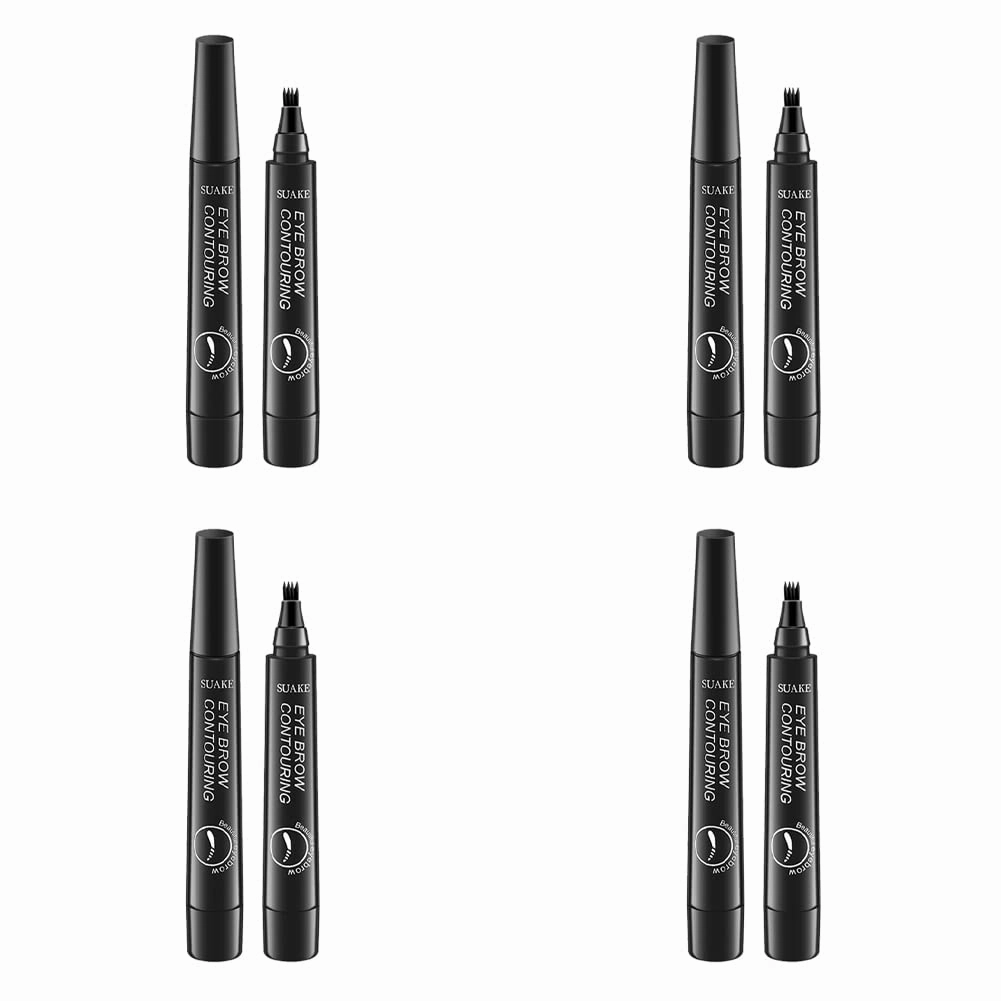 Magik 2-4 Pc Microblading Tattoo Eyebrow Pen Four Tips Waterproof Ink Gel Tint Draw. (4 Pack, 5 Black)