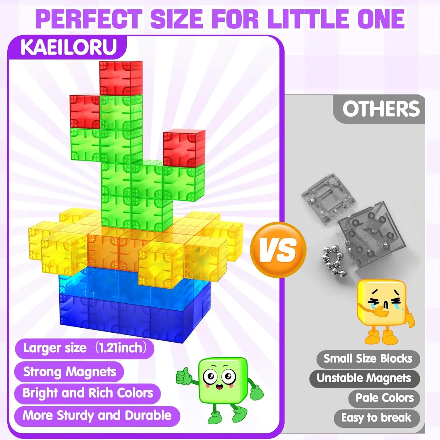 Magnetic Blocks - 52pcs Translucent Magnetic Cubes, Digit Building Blocks Magnet Toys for Kids, Rainbow STEM Creativity Toys 3  Year Old Boys & Girls Toddlers Kids Christmas Birthday Gifts