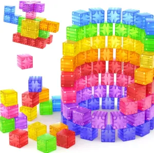 Magnetic Blocks - 52pcs Translucent Magnetic Cubes, Digit Building Blocks Magnet Toys for Kids, Rainbow STEM Creativity Toys 3  Year Old Boys & Girls Toddlers Kids Christmas Birthday Gifts