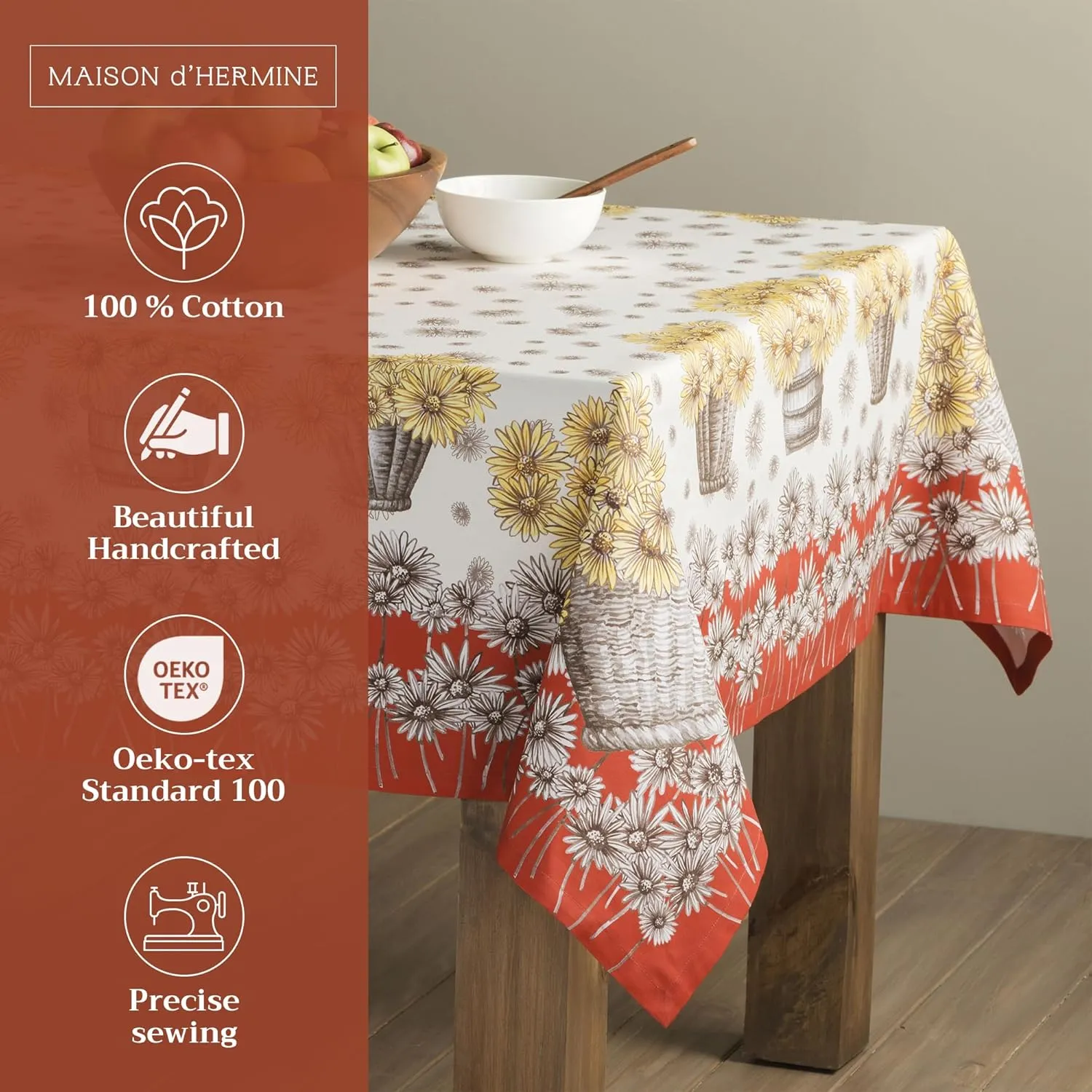 Maison d' Hermine Table Cloth Rectangle Table 100% Cotton 60 x 108 Inches Tablecloth Reusable Decorative Everyday Use for Dining Room, Farmhouse, Home, Party, Festive & Wedding - Bagatelle