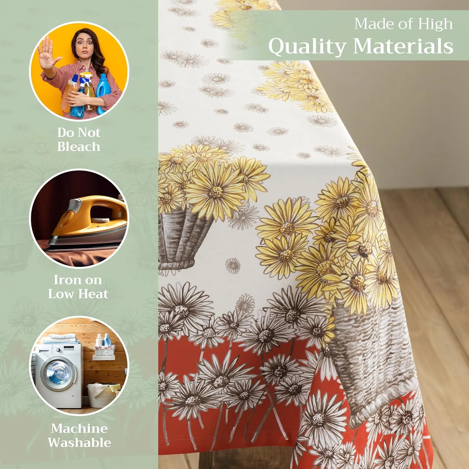 Maison d' Hermine Table Cloth Rectangle Table 100% Cotton 60 x 108 Inches Tablecloth Reusable Decorative Everyday Use for Dining Room, Farmhouse, Home, Party, Festive & Wedding - Bagatelle