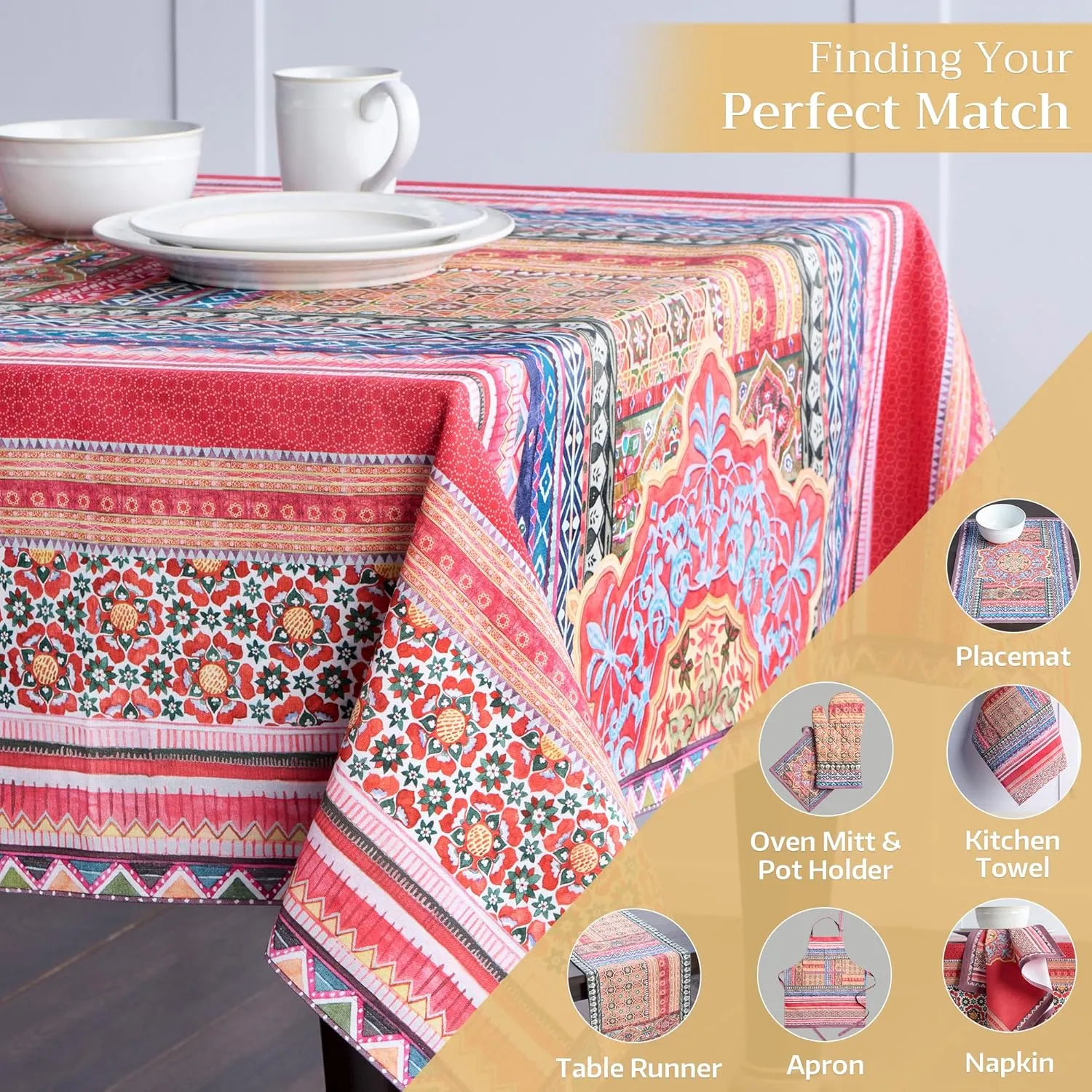 Maison d' Hermine Table Cloth Rectangle Table 100% Cotton 60 x 108 Inches Tablecloth Reusable Decorative Everyday Use for Dining Room, Farmhouse, Home, Party, Festive & Wedding - Ispahan