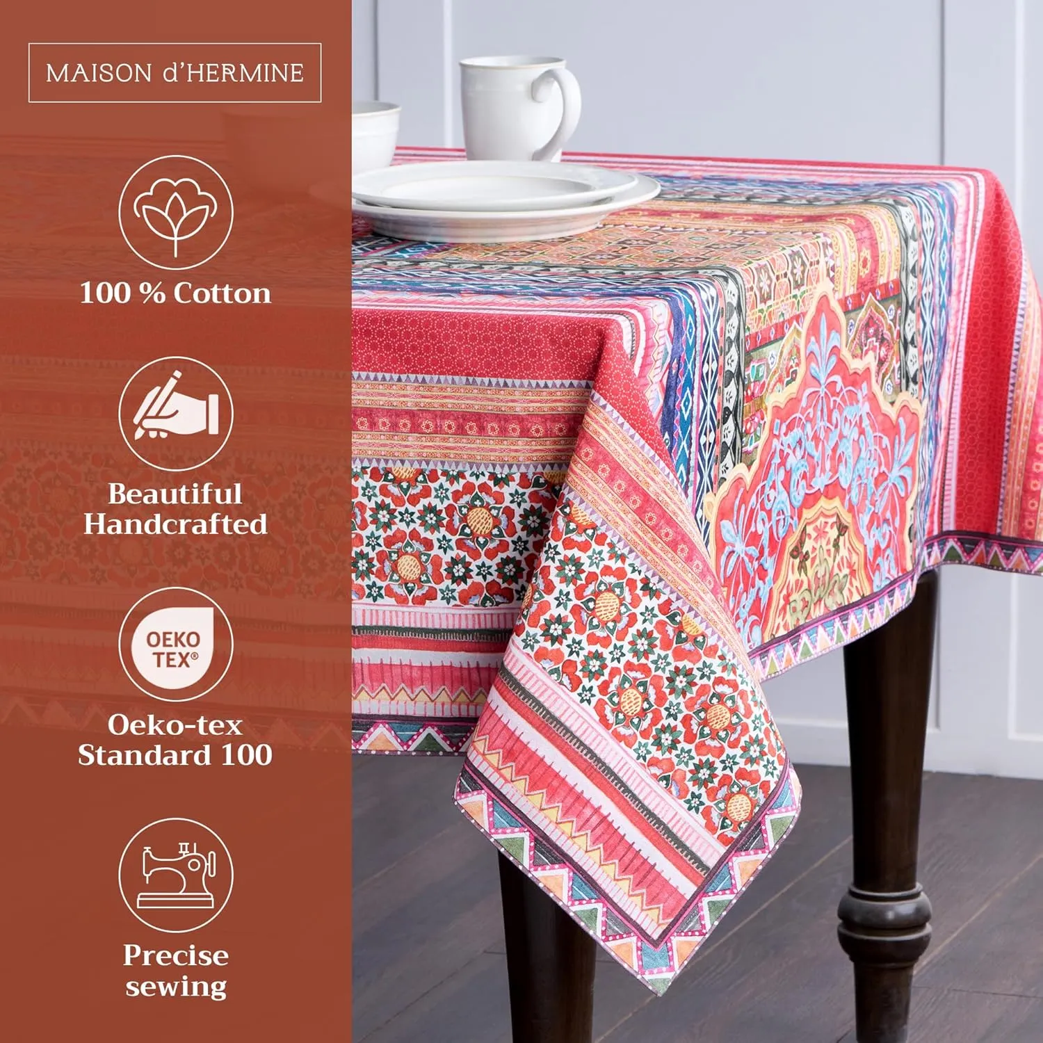 Maison d' Hermine Table Cloth Rectangle Table 100% Cotton 60 x 108 Inches Tablecloth Reusable Decorative Everyday Use for Dining Room, Farmhouse, Home, Party, Festive & Wedding - Ispahan