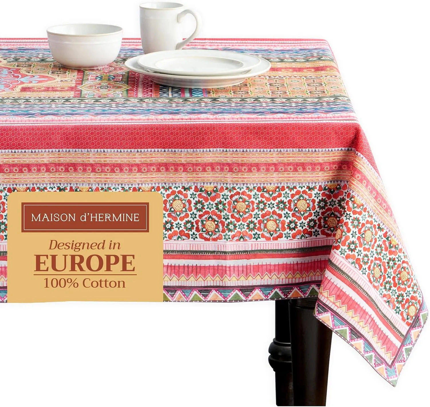Maison d' Hermine Table Cloth Rectangle Table 100% Cotton 60 x 108 Inches Tablecloth Reusable Decorative Everyday Use for Dining Room, Farmhouse, Home, Party, Festive & Wedding - Ispahan
