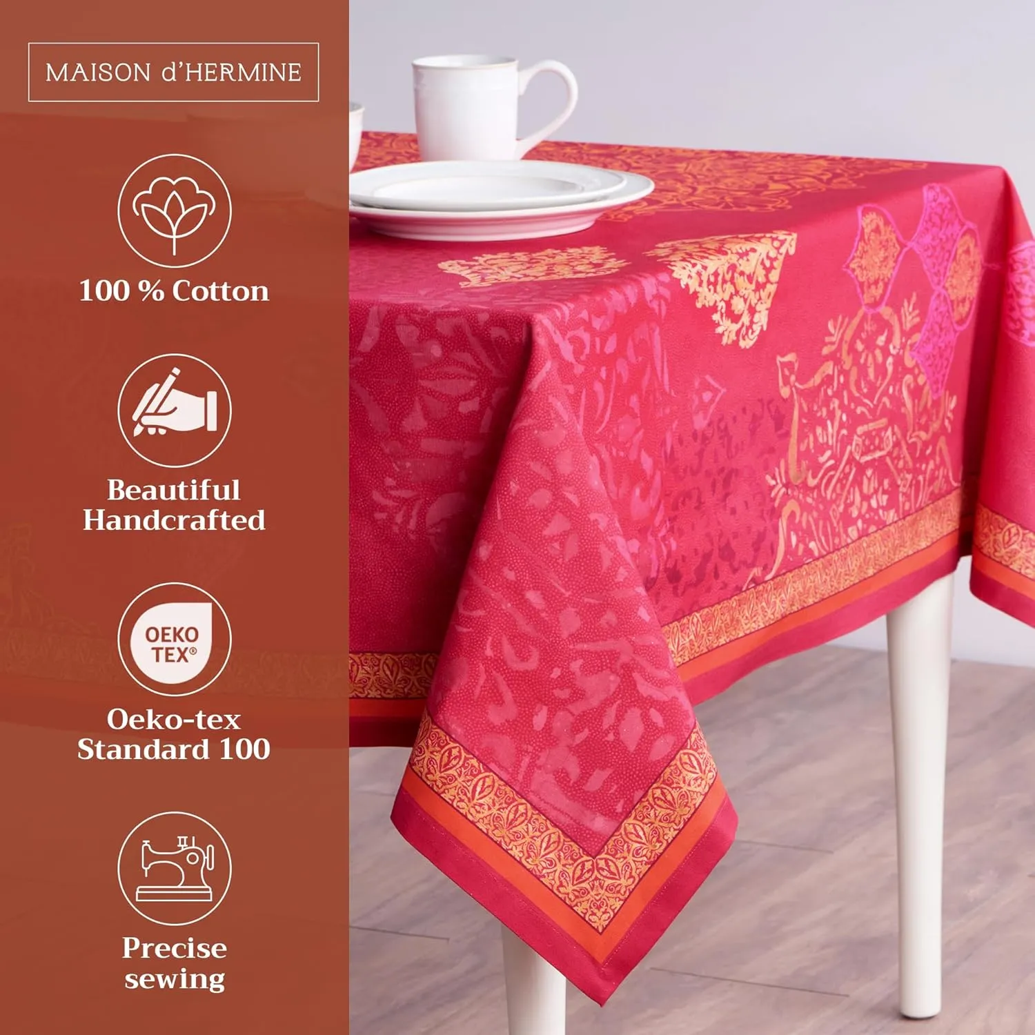 Maison d' Hermine Table Cloth Rectangle Table 100% Cotton 60 x 108 Inches Tablecloth Reusable Decorative Everyday Use for Dining Room, Farmhouse, Home, Party, Festive & Wedding - Versailles