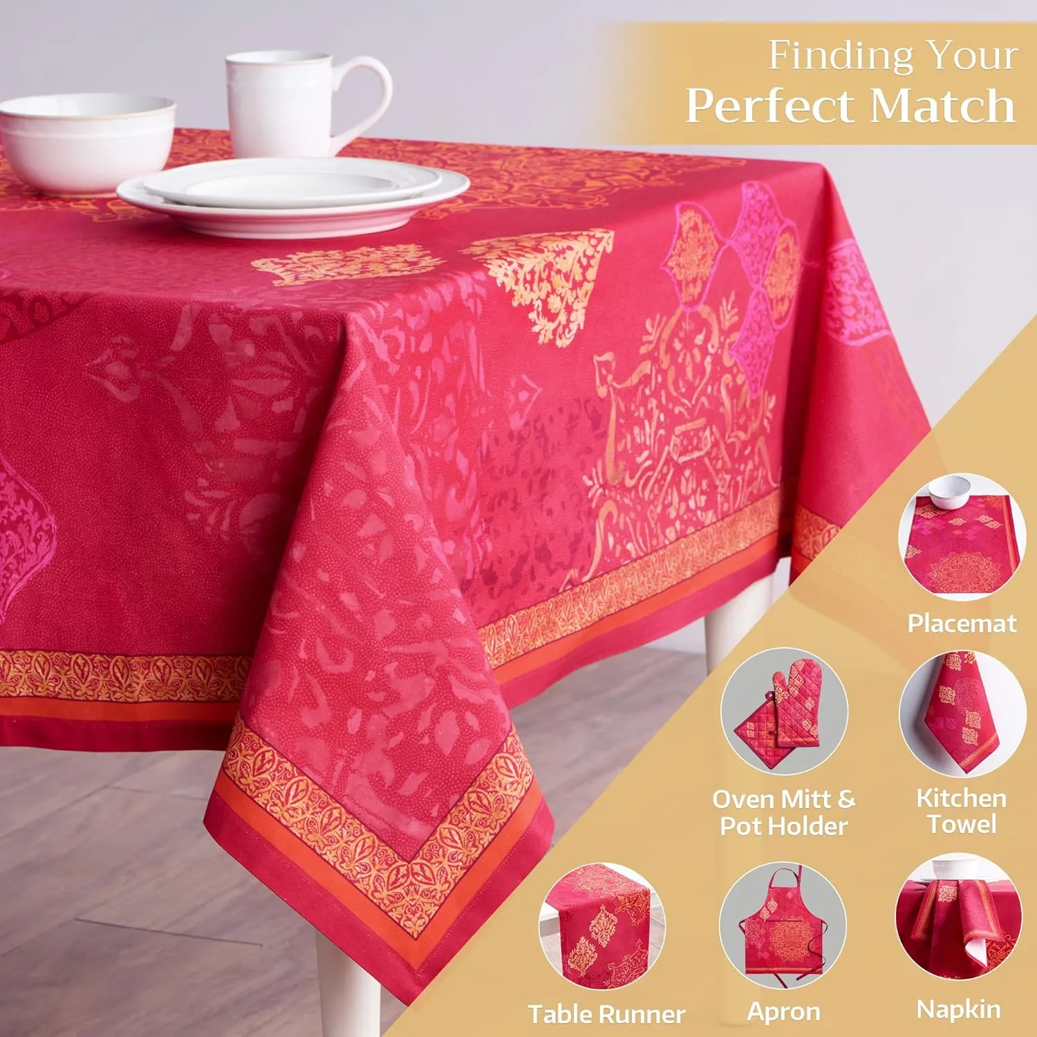 Maison d' Hermine Table Cloth Rectangle Table 100% Cotton 60 x 108 Inches Tablecloth Reusable Decorative Everyday Use for Dining Room, Farmhouse, Home, Party, Festive & Wedding - Versailles