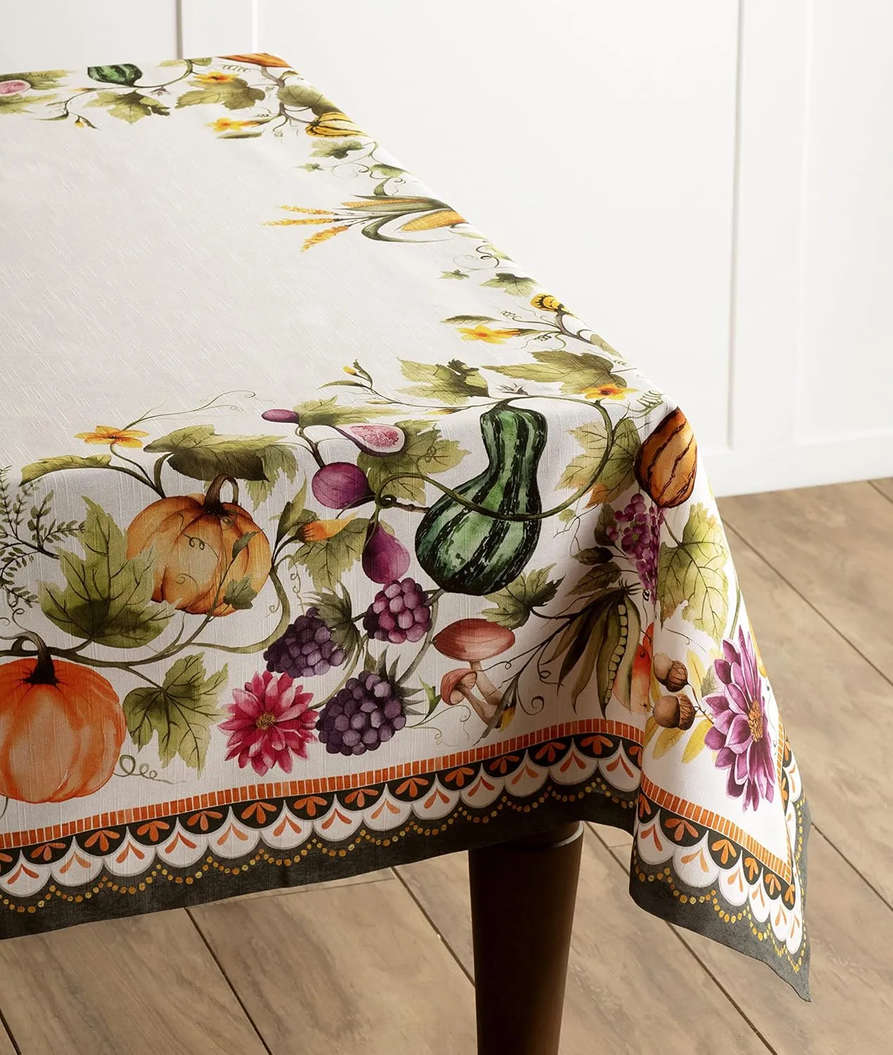 Maison d' Hermine Table Cloth Rectangle Table 100% Cotton 60 x 108 Inches Tablecloth Reusable Everyday Use for Dining Room, Farmhouse, Home, Party, Festive & Wedding - Pumpkin Garden - Cloudy Cream