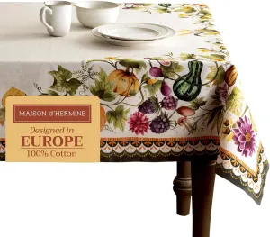 Maison d' Hermine Table Cloth Rectangle Table 100% Cotton 60 x 108 Inches Tablecloth Reusable Everyday Use for Dining Room, Farmhouse, Home, Party, Festive & Wedding - Pumpkin Garden - Cloudy Cream