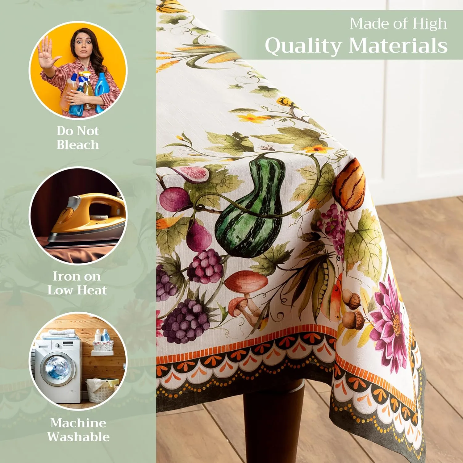 Maison d' Hermine Table Cloth Rectangle Table 100% Cotton 60 x 108 Inches Tablecloth Reusable Everyday Use for Dining Room, Farmhouse, Home, Party, Festive & Wedding - Pumpkin Garden - Cloudy Cream