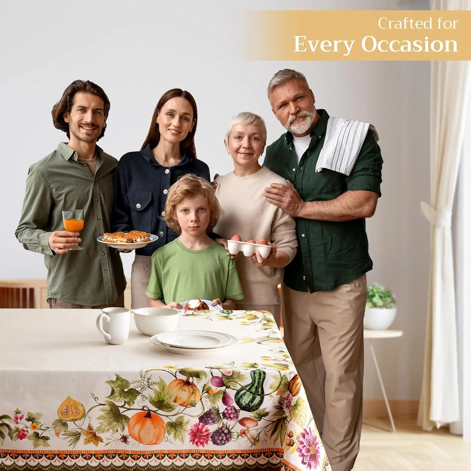 Maison d' Hermine Table Cloth Rectangle Table 100% Cotton 60 x 108 Inches Tablecloth Reusable Everyday Use for Dining Room, Farmhouse, Home, Party, Festive & Wedding - Pumpkin Garden - Cloudy Cream