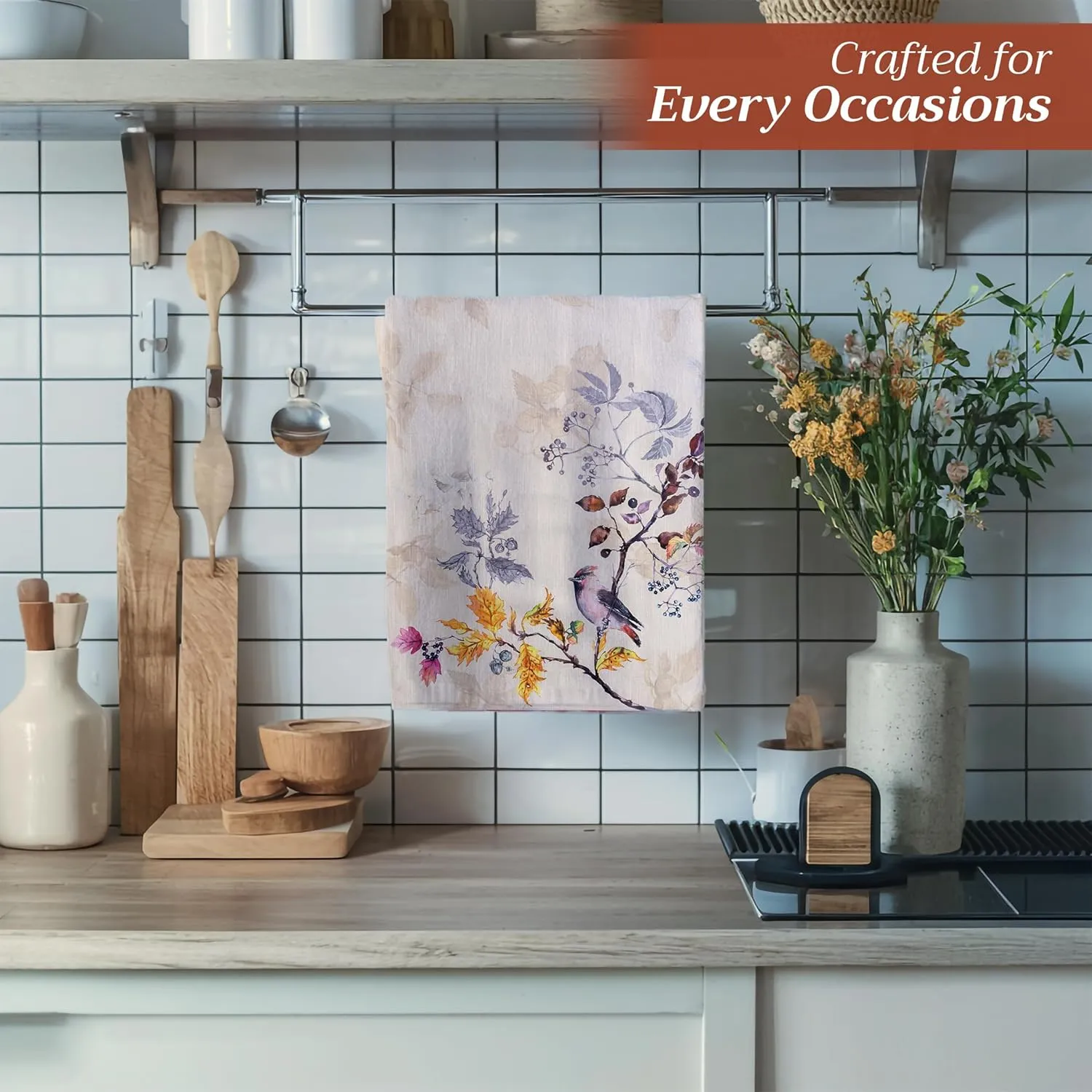 Maison d'Hermine Kitchen Towels Set of 3 100% Cotton 27.50" x 20" Reusable Cloth Tea Dish Towels Absorbent with Hanging Loop for Kitchen, Home, Dining, Cocktail Parties (Equinoxe - Beige)