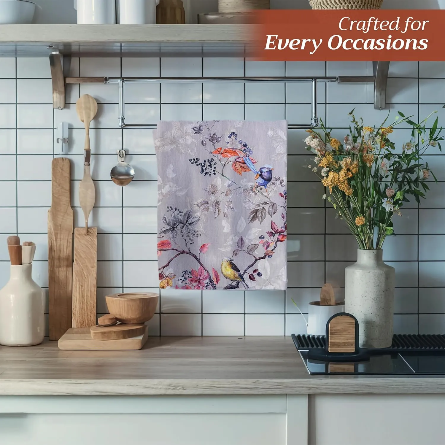 Maison d'Hermine Kitchen Towels Set of 3 100% Cotton 27.50" x 20" Reusable Cloth Tea Dish Towels Absorbent with Hanging Loop for Kitchen, Home, Dining, Cocktail Parties (Equinoxe - Grey)